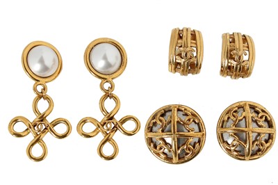 Lot 215 - Three pairs of Chanel gilt clip-on earrings, 1990s