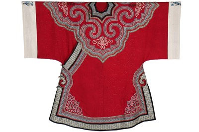 Lot 320 - A crimson silk damask informal robe, chang-fu, Chinese, late 19th century