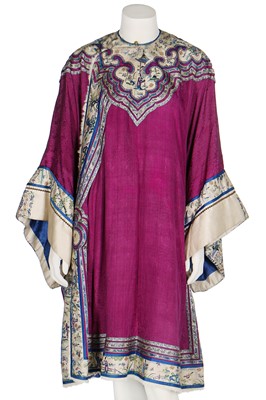 Lot 323 - A purple damask silk informal winter robe, chang-fu, Chinese, late 19th-20th century