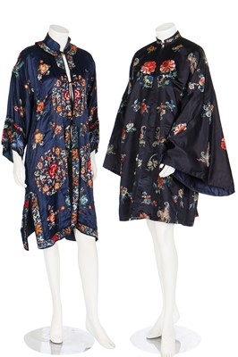 Lot 321 - An embroidered dark blue satin robe, Chinese for the European market, early 20th century