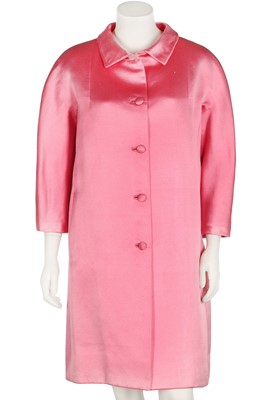 Lot 394 - A Balenciaga couture pink satin evening coat, 1966-67