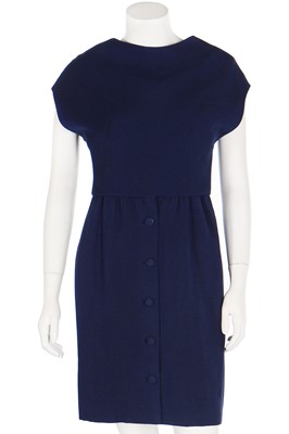 Lot 396 - A Balenciaga couture navy wool day dress and over-bodice, circa 1967