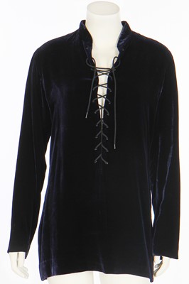 Lot 415 - An Yves Saint Laurent 'Saharienne' blue velvet tunic, Autumn-Winter 1969