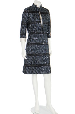 Lot 407 - A Pierre Balmain couture Marescot chenille and lurex weave ensemble, late 1960s