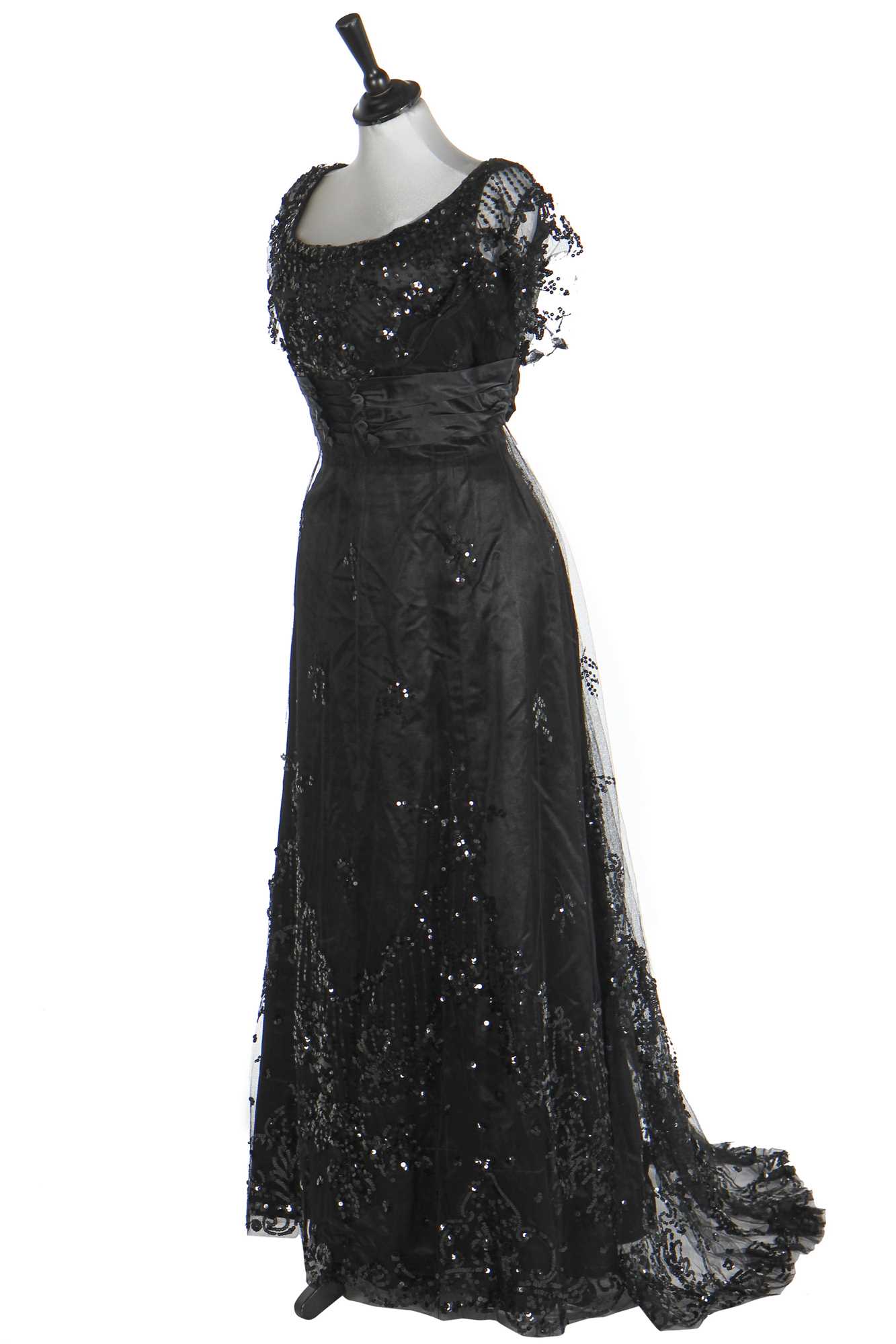 Lot 27 - A black sequinned tulle gown, circa 1911