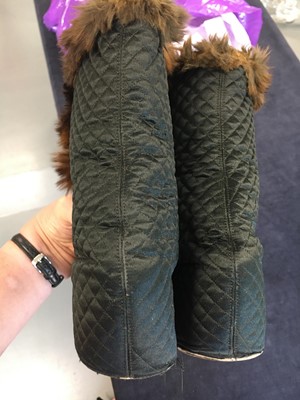 Lot 16 - A pair of black quilted satin carriage boots, 19th century