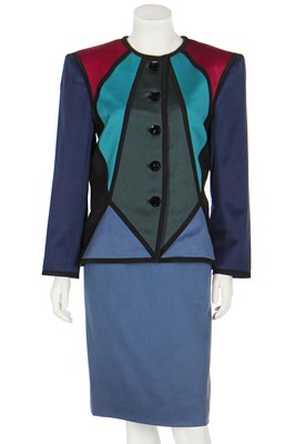 Lot 433 - An Yves Saint Laurent colour-block wool ensemble, Autumn-Winter 1988-89