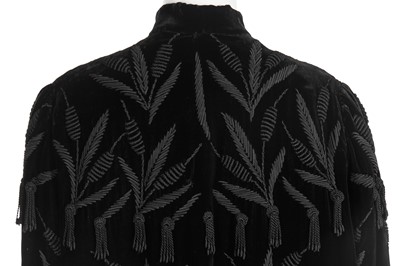 Lot 82 - A Fauro of Torino black velvet evening coat embroidered with reeds of silk cord, late 1940s-early 50s