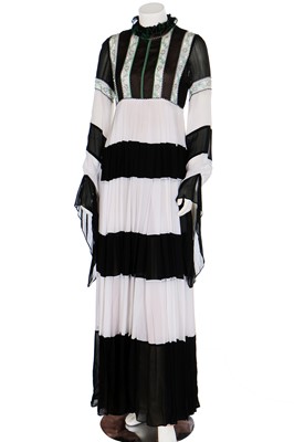 Lot 138 - A good Jean Varon black and white striped chiffon gown, circa 1974