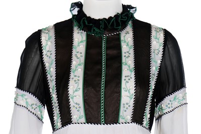 Lot 138 - A good Jean Varon black and white striped chiffon gown, circa 1974