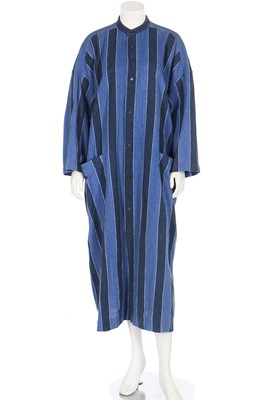 Lot 252 - An Issey Miyake striped heavy-linen oversized shirt/dress, mid 1980s