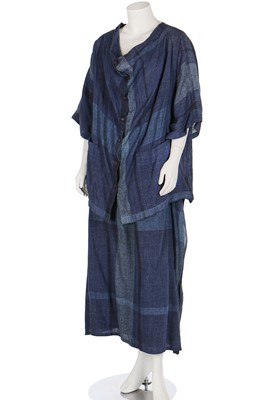 Lot 258 - An Issey Miyake checked cotton two-piece ensemble, possibly Spring Summer 1985