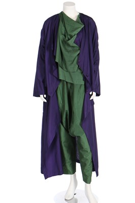 Lot 262 - An Issey Miyake purple and green silk-blend ensemble, late 1980s-early 1990s