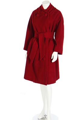 Lot 104 - A Christian Dior London berry-red wool coat, circa 1960