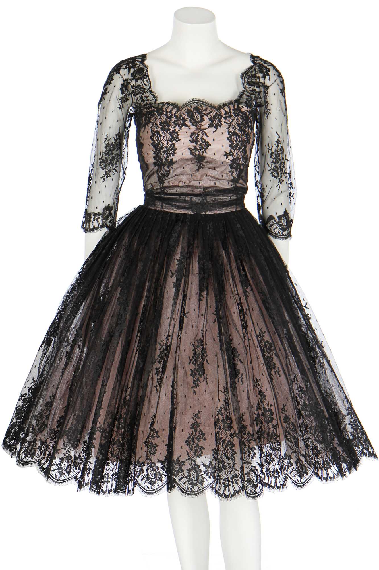 Lot 93 - A Hardy Amies couture 'Chantilly' lace cocktail dress, late 1950s
