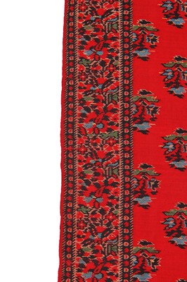 Lot 291 - A sprigged scarlet wool shawl, probably Paisley, 1830s