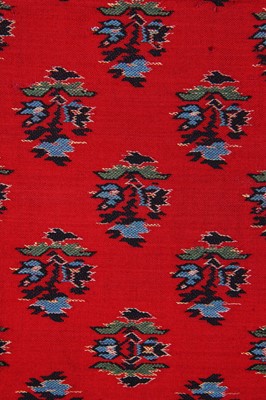 Lot 291 - A sprigged scarlet wool shawl, probably Paisley, 1830s