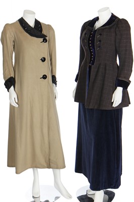 Lot 23 - A group of mainly winter daywear in neutral tones, mainly 1910s