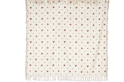 Lot 301 - Four ivory and red ground square shawls, Paisley or French, 1830- 1845