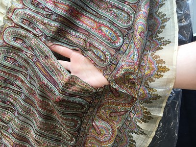 Lot 302 - Six silk/wool gauze summer shawls, 1850-60