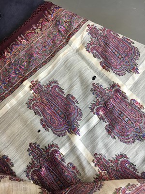 Lot 302 - Six silk/wool gauze summer shawls, 1850-60