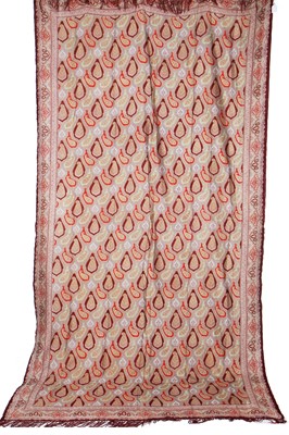 Lot 308 - Two printed satin long shawls, Norwich, circa 1860