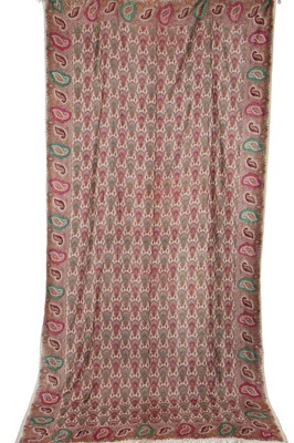 Lot 312 - A good printed satin long shawl, circa 1860