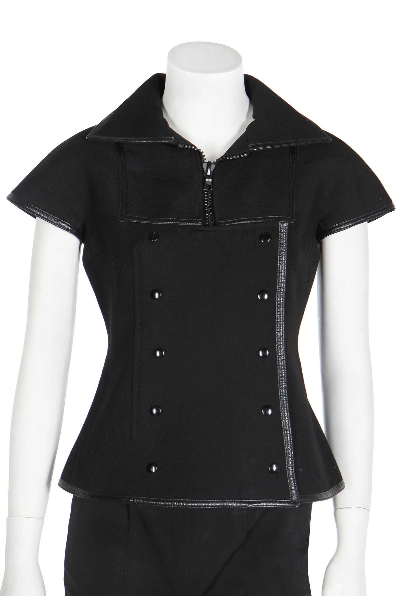 Lot 144 - A Courrèges black wool double-breasted bodice, circa 1970