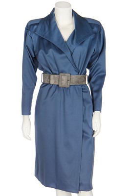 Lot 171 - An Yves Saint Laurent couture blue silk-wool dress, circa 1987