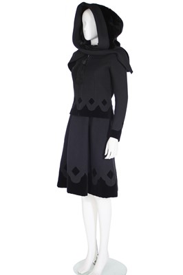 Lot 148 - A Valentino Garavani couture black wool ensemble with velvet insertions, late 1960s-early 1970s