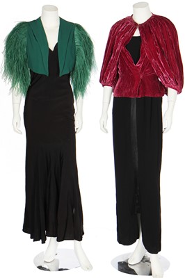 Lot 71 - Three black crêpe evening gowns with couture finished seams, 1930s