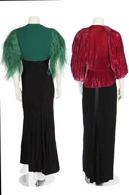 Lot 71 - Three black crêpe evening gowns with couture finished seams, 1930s
