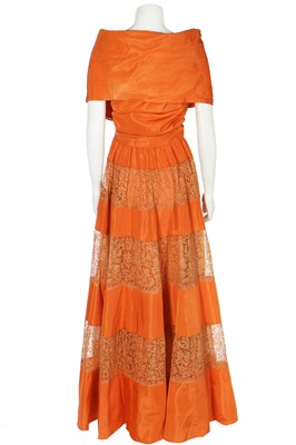Lot 75 - A Madame MacRal orange taffeta evening gown, late 1930s