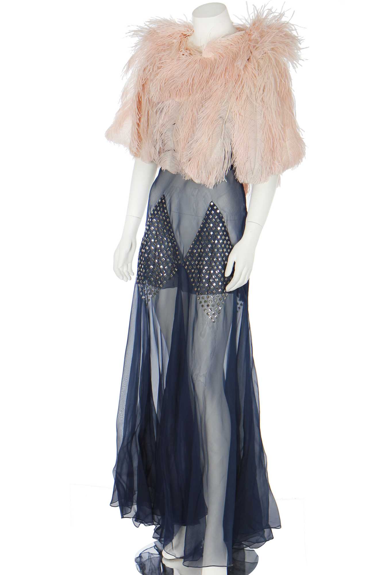 Lot 68 - A Lanvin-inspired blue chiffon evening gown with couture finished seams, circa 1934