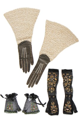 Lot 354 - Two pairs of black mesh gloves, circa 1860