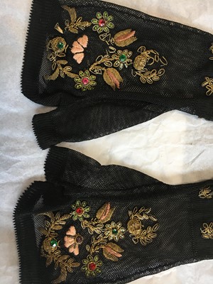 Lot 354 - Two pairs of black mesh gloves, circa 1860