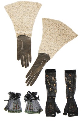 Lot 354 - Two pairs of black mesh gloves, circa 1860