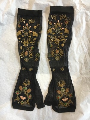 Lot 354 - Two pairs of black mesh gloves, circa 1860