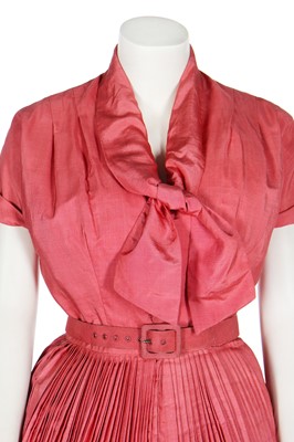 Lot 95 - A Dior London coral shantung-silk dress, 1959