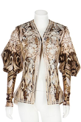 Lot 204 - An Alexander McQueen embroidered wood-grain-print satin jacket, Natural Distinction, Un-Natural Selection, Spring-Summer 2009