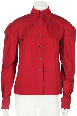 Lot 460 - A rare Alexander McQueen red cotton shirt, 'Banshee' collection, Autumn-Winter 1994-95