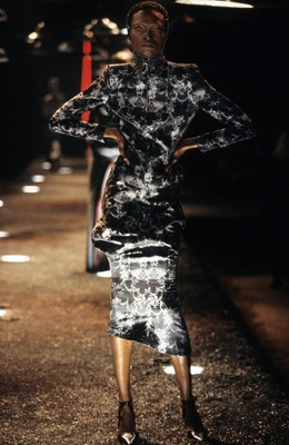 Lot 200 - An Alexander McQueen en grisaille wool-silk blend jacket, 'Joan' collection, Autumn-Winter 1998