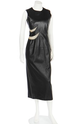 Lot 466 - An Alexander McQueen 'slashed' black leather dress, probably 'The Hunger', Spring-Summer 1996