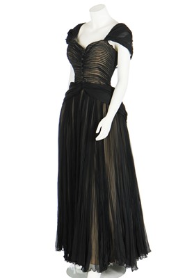 Lot 371 - A Lucien Lelong black couture chiffon evening gown, mid 1940s