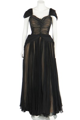 Lot 371 - A Lucien Lelong black couture chiffon evening gown, mid 1940s