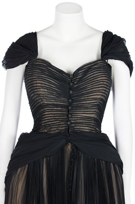 Lot 371 - A Lucien Lelong black couture chiffon evening gown, mid 1940s