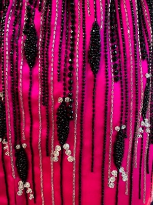 Lot 179 - A bespoke Darnell shocking-pink and black satin evening gown, 1983