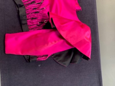 Lot 179 - A bespoke Darnell shocking-pink and black satin evening gown, 1983