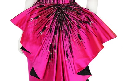 Lot 179 - A bespoke Darnell shocking-pink and black satin evening gown, 1983