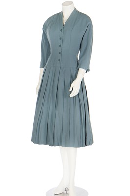 Lot 81 - A Christian Dior London dusky-blue wool day dress, circa 1955